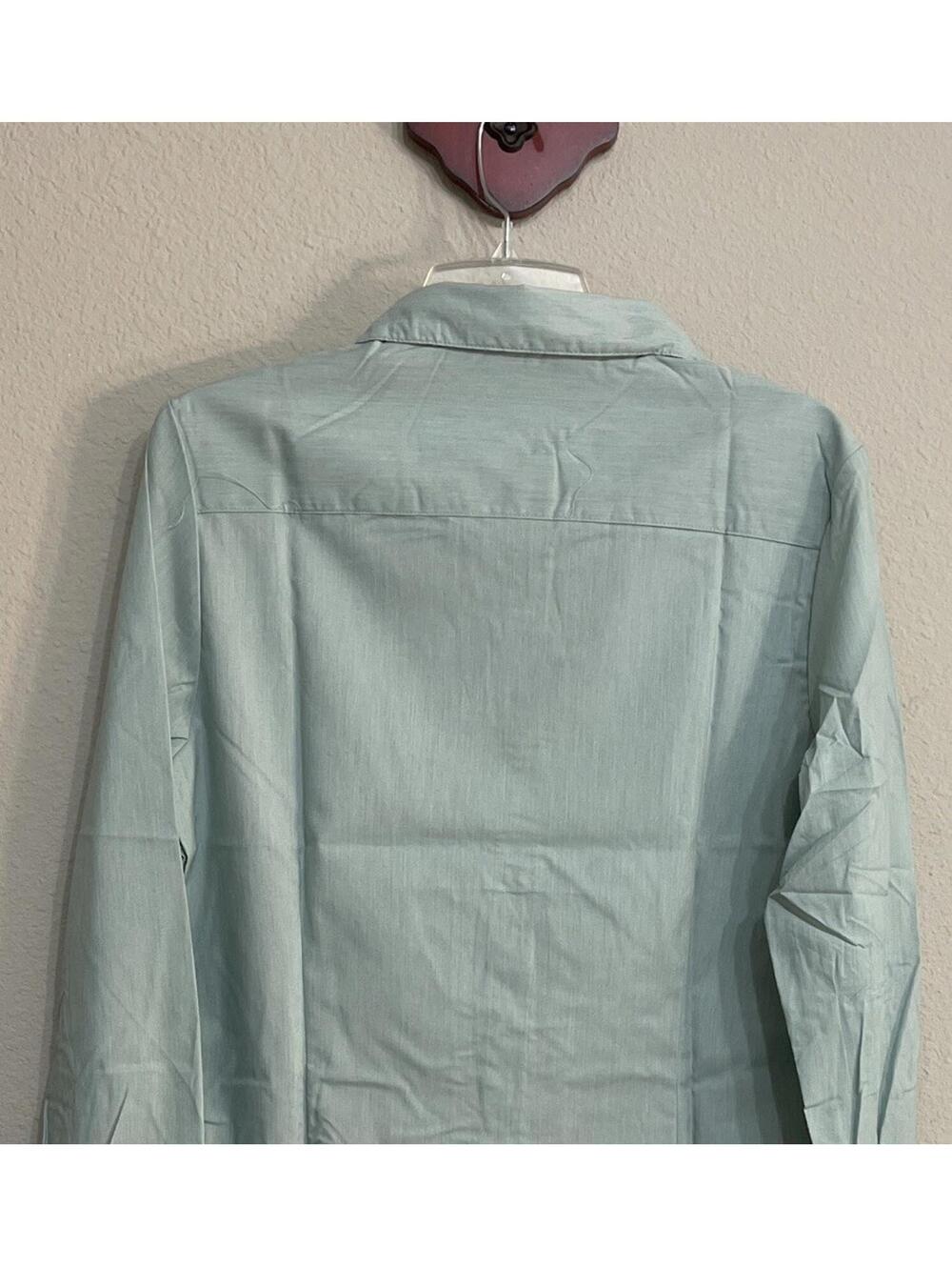 Doublju Women’s XL Mint Green Button-Up Collared Long-Sleeved Blouse NWT! A3002 - Picture 4 of 4